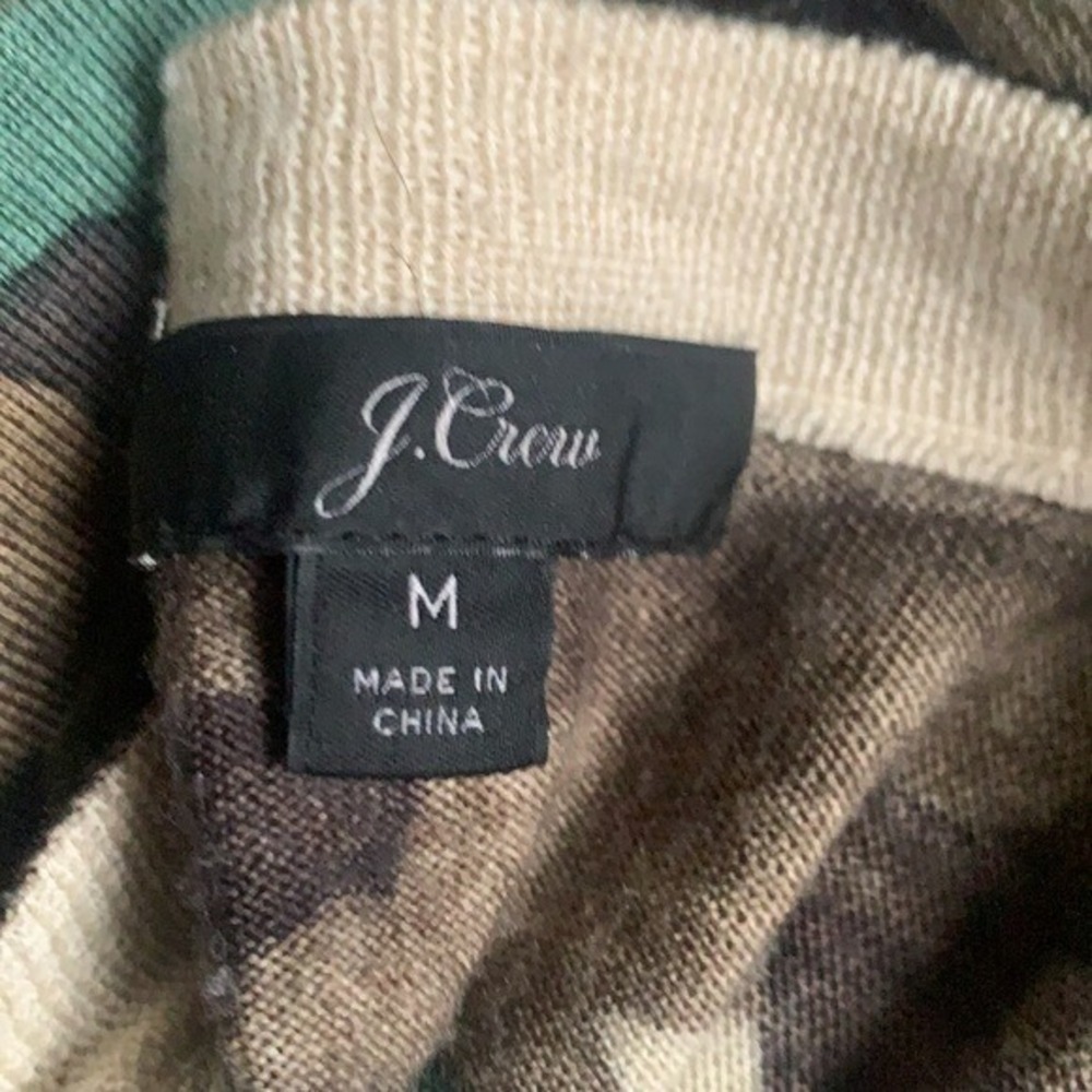 J.Crew Tippi Camo Merino Wool Crewneck Sweater Green Brown Preppy Medium - Picture 9 of 10